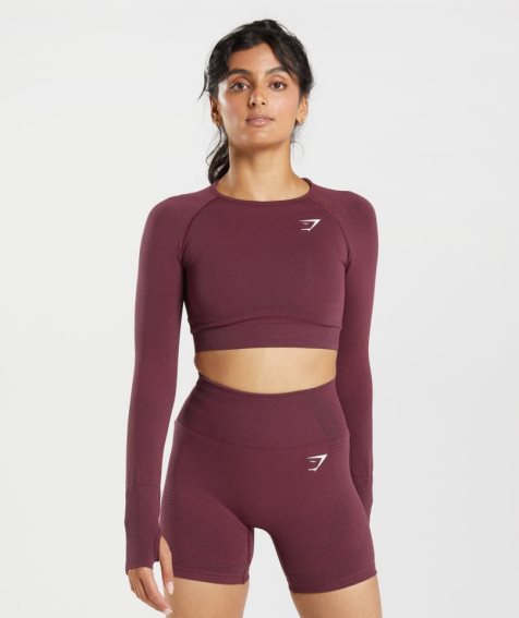 Women's Gymshark Vital Seamless 2.0 Cropped Tops Burgundy | CA 7AN036